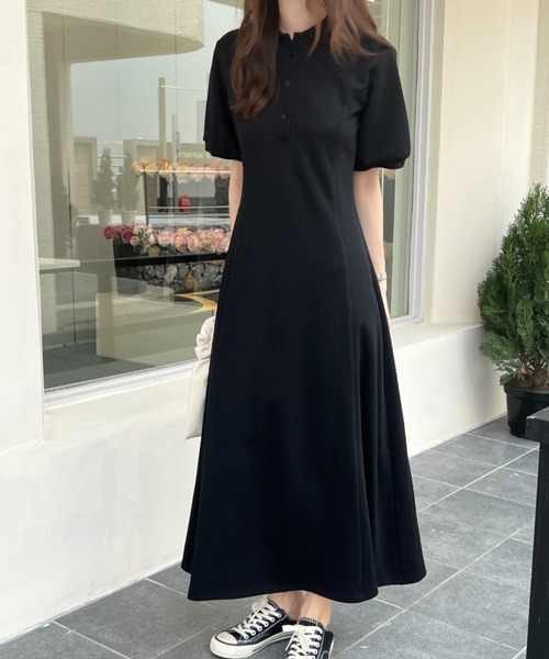 ABITOKYO(アビトーキョー)の「パフスリーブポロ衿ロングワンピース(ワンピース・レディース・ブラック/グレー/モカ/グリーン/ピンク/ボルドー/ネイビー/ブルーグリーン/オレンジ/イエロー/ベージュ・S/M)」の20枚目の写真