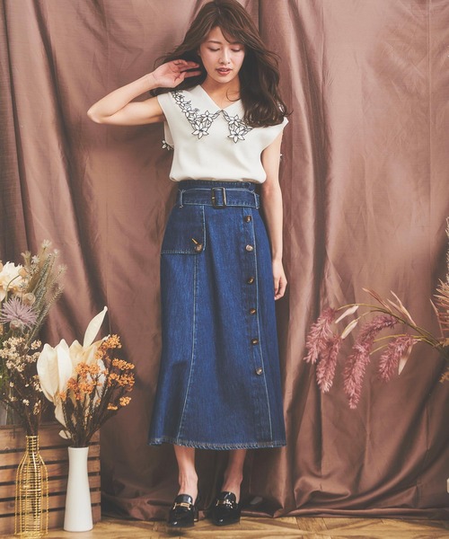 NOELA（ノエラ）の「トレンチディティールデニムスカート（デニム