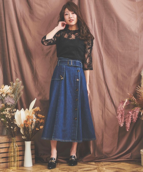 NOELA（ノエラ）の「トレンチディティールデニムスカート（デニム