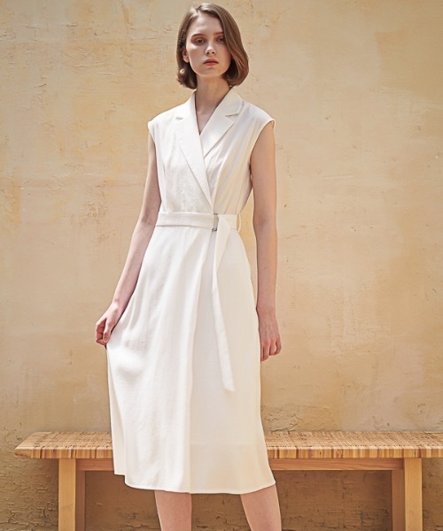 ACUD（アクド）の「【ACUD 】スリーブレステイラード ラップワンピース / Sleeveless Tailored Wrap One-Piece（シャツワンピース・レディース・ホワイト/ブラック/ブルー・SMALL/MEDIUM）」の19枚目の写真