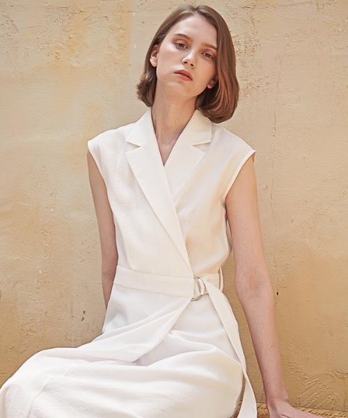 ACUD（アクド）の「【ACUD 】スリーブレステイラード ラップワンピース / Sleeveless Tailored Wrap One-Piece（シャツワンピース・レディース・ホワイト/ブラック/ブルー・SMALL/MEDIUM）」の13枚目の写真