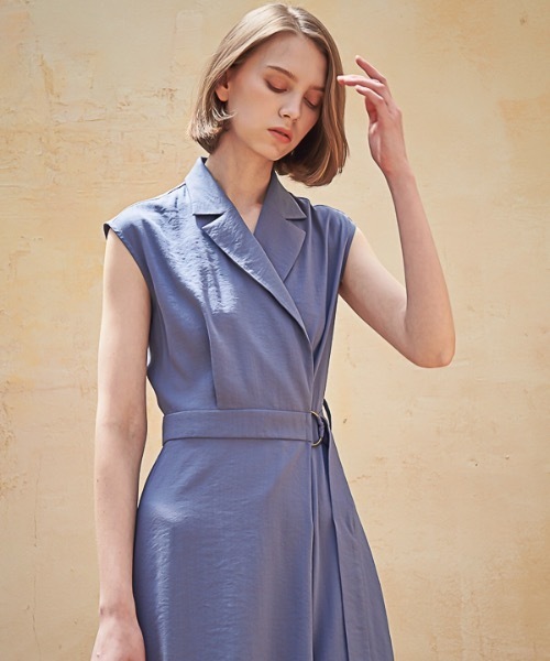 ACUD（アクド）の「【ACUD 】スリーブレステイラード ラップワンピース / Sleeveless Tailored Wrap One-Piece（シャツワンピース・レディース・ホワイト/ブラック/ブルー・SMALL/MEDIUM）」の6枚目の写真