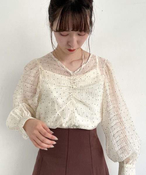 archives（アルシーヴ）の「シアードットパワショルブラウス（シャツ/ブラウス・レディース・ピンクベージュ/ミント/オフホワイト・MEDIUM）」の2枚目の写真