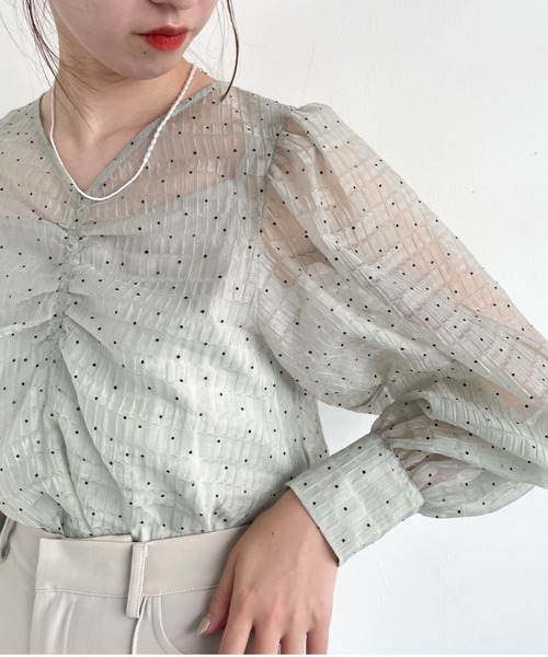 archives（アルシーヴ）の「シアードットパワショルブラウス（シャツ/ブラウス・レディース・ピンクベージュ/ミント/オフホワイト・MEDIUM）」の3枚目の写真