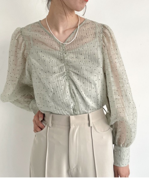 archives（アルシーヴ）の「シアードットパワショルブラウス（シャツ/ブラウス・レディース・ピンクベージュ/ミント/オフホワイト・MEDIUM）」の8枚目の写真