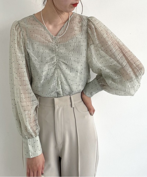 archives（アルシーヴ）の「シアードットパワショルブラウス（シャツ/ブラウス・レディース・ピンクベージュ/ミント/オフホワイト・MEDIUM）」の6枚目の写真