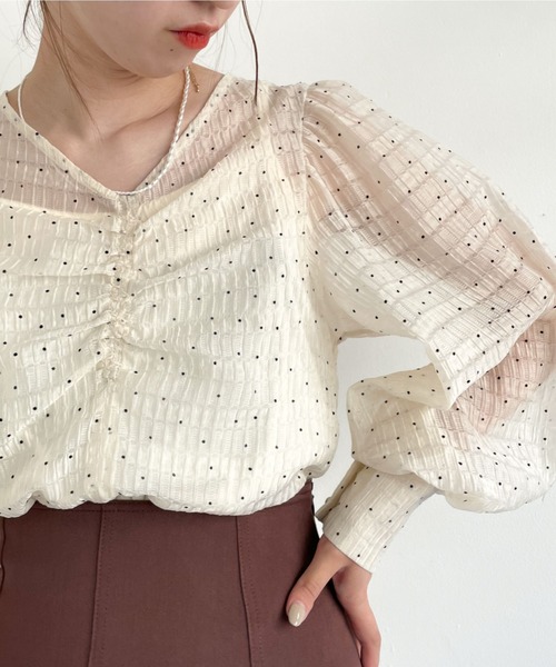 archives（アルシーヴ）の「シアードットパワショルブラウス（シャツ/ブラウス・レディース・ピンクベージュ/ミント/オフホワイト・MEDIUM）」の11枚目の写真