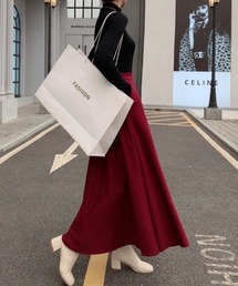 フェイクウールハイウエストAラインフレアマキシスカート