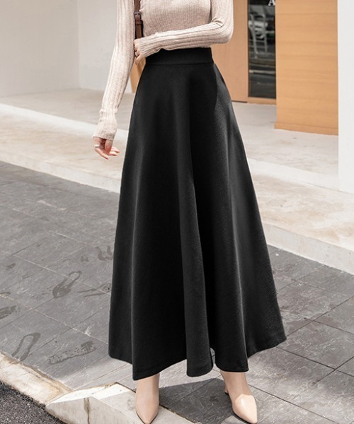 Diosfront（ディオスフロント）の「フェイクウールハイウエストAラインフレアマキシスカート（スカート・レディース・チャコールグレー/ブラック/ダークグリーン/ブラウン/グレー/ワインレッド・S/M/L）」の11枚目の写真