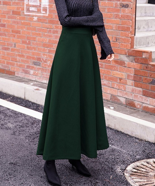 Diosfront（ディオスフロント）の「フェイクウールハイウエストAラインフレアマキシスカート（スカート・レディース・チャコールグレー/ブラック/ダークグリーン/ブラウン/グレー/ワインレッド・S/M/L）」の22枚目の写真