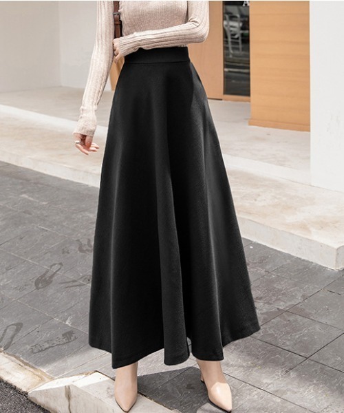 Diosfront（ディオスフロント）の「フェイクウールハイウエストAラインフレアマキシスカート（スカート・レディース・チャコールグレー/ブラック/ダークグリーン/ブラウン/グレー/ワインレッド・S/M/L）」の8枚目の写真