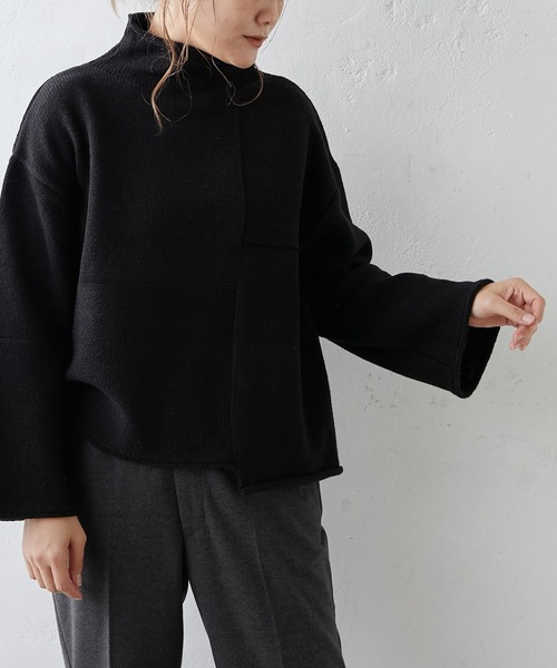 PUAL CE CIN(ピュアルセシン)の「【Du noir】パッチワーク風ハイネックニット(ニット/セーター・レディース・モカ/グレー/ブラック・FREE)」の1枚目の写真