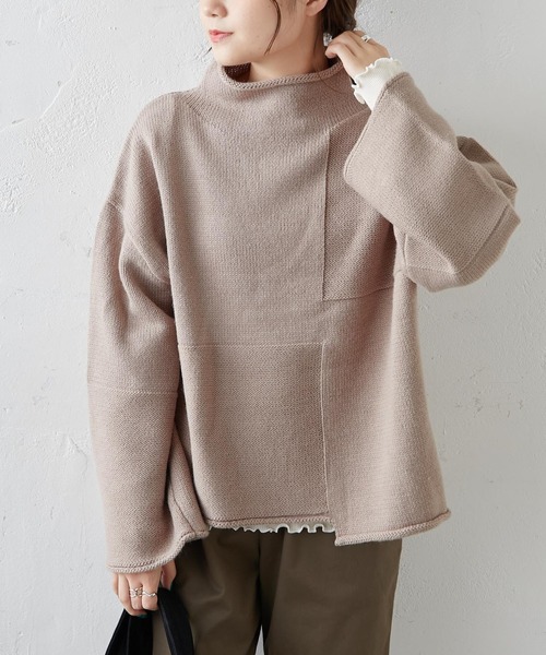 PUAL CE CIN(ピュアルセシン)の「【Du noir】パッチワーク風ハイネックニット(ニット/セーター・レディース・モカ/グレー/ブラック・FREE)」の3枚目の写真