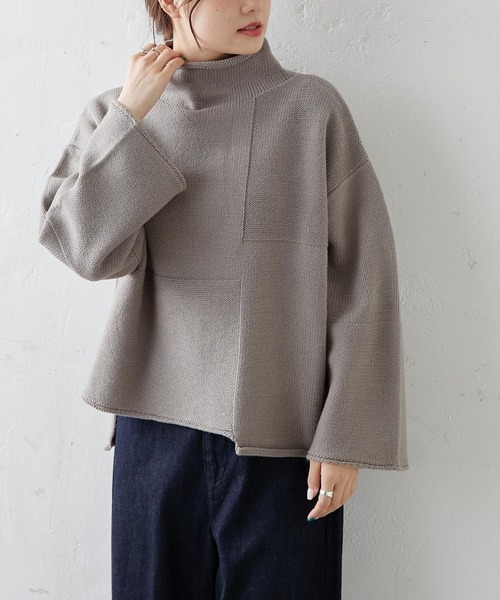 PUAL CE CIN(ピュアルセシン)の「【Du noir】パッチワーク風ハイネックニット(ニット/セーター・レディース・モカ/グレー/ブラック・FREE)」の13枚目の写真