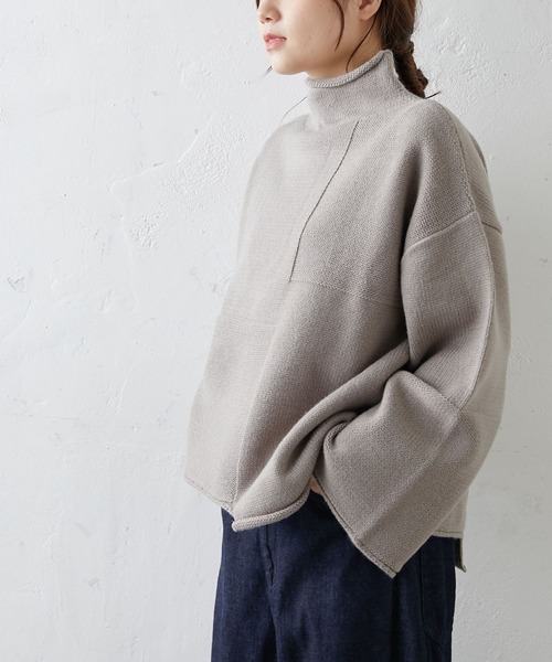 PUAL CE CIN(ピュアルセシン)の「【Du noir】パッチワーク風ハイネックニット(ニット/セーター・レディース・モカ/グレー/ブラック・FREE)」の5枚目の写真