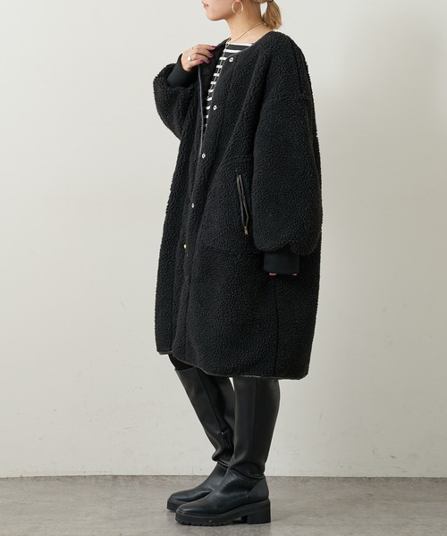 Omekashi（オメカシ）の「リバーシブルキルティングコート（ノーカラーコート・レディース・オフホワイト/ブラック・FREE）」の6枚目の写真