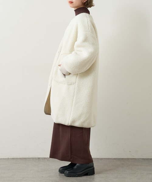 Omekashi（オメカシ）の「リバーシブルキルティングコート（ノーカラーコート・レディース・オフホワイト/ブラック・FREE）」の14枚目の写真