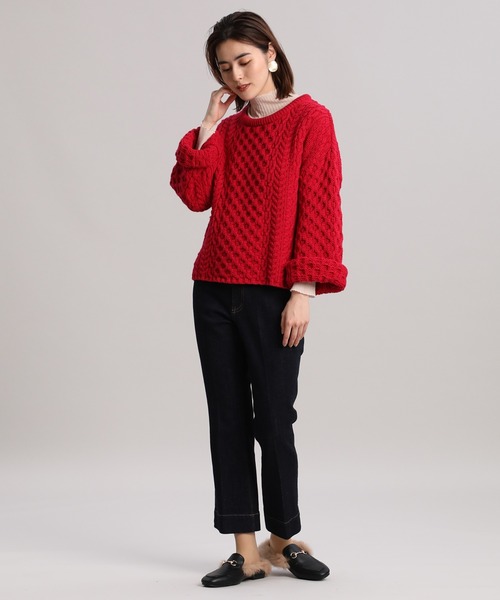 INED(イネド)の「フィッシャーマンニット(ニット/セーター・レディース・レッド/オフホワイト・9号)」の11枚目の写真