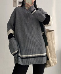 フロントジップ配色ボーダープルオーバー【ZOZOTOWN限定】