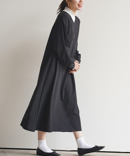 rps（アールピーエス）の「裏起毛カットジョーゼットフレアーワンピース（ワンピース・レディース・ブラック/グレー/カーキ・M）」の2枚目の写真