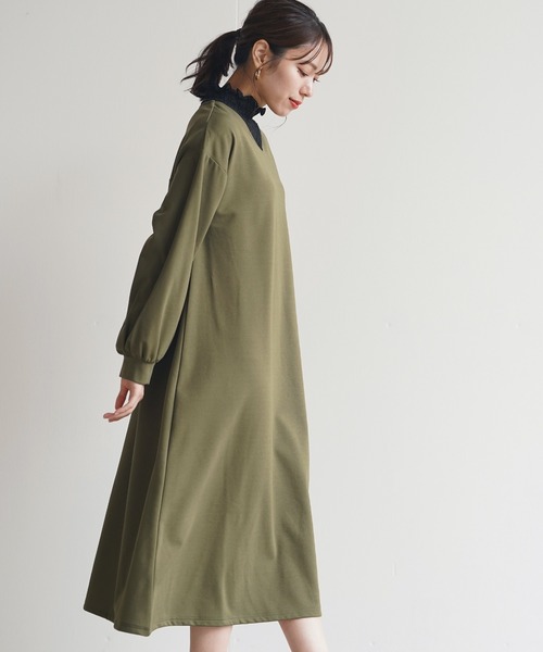 rps（アールピーエス）の「裏起毛カットジョーゼットフレアーワンピース（ワンピース・レディース・ブラック/グレー/カーキ・M）」の9枚目の写真