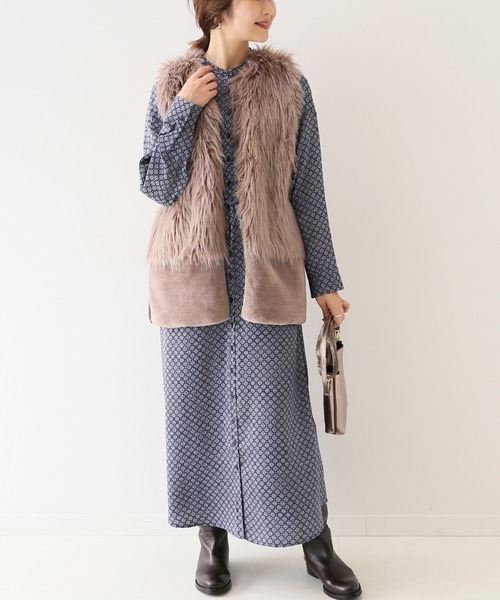 SLOBE IENA(スローブイエナ)の「Smallpattern シャツワンピース【手洗い可能】◆(ワンピース・レディース・ネイビー/ブラウン・FREE)」の11枚目の写真