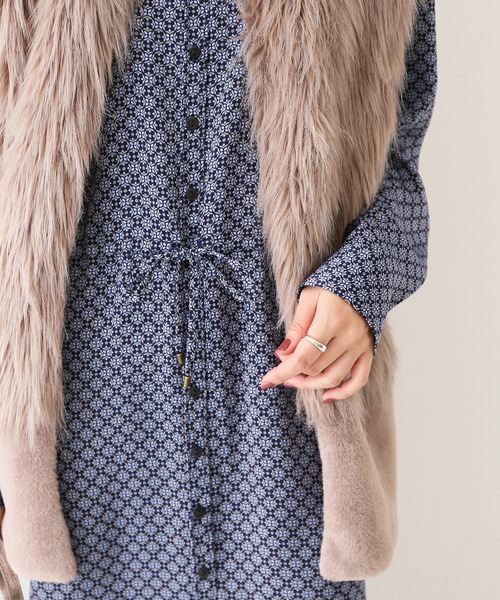 SLOBE IENA(スローブイエナ)の「Smallpattern シャツワンピース【手洗い可能】◆(ワンピース・レディース・ネイビー/ブラウン・FREE)」の15枚目の写真