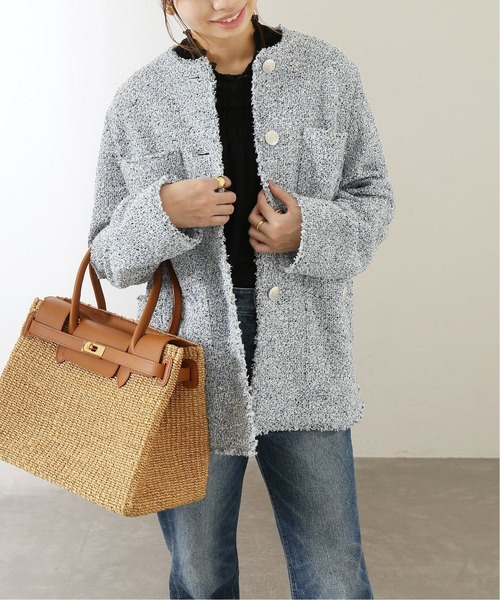 【新品】La TOTALITE ノーカラージャケット ツイード　ブラウン 新品】La TOTALITE ノーカラージャケット ツイード ブラウン La