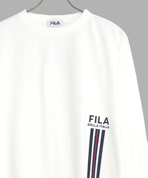 FILA(フィラ)の「【FILA/フィラ】WEB限定 別注 ワンポイントロゴ ラインプリント 綿100% ビックシルエット ドロップショルダー ロンT 長袖Tシャツ(Tシャツ/カットソー・メンズ・ホワイト/チャコールグレー/ブラック・LL/M/L)」の2枚目の写真