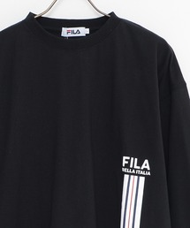 【FILA/フィラ】WEB限定 別注 ワンポイントロゴ ラインプリント 綿100% ビックシルエット ドロップショルダー ロンT 長袖Tシャツ