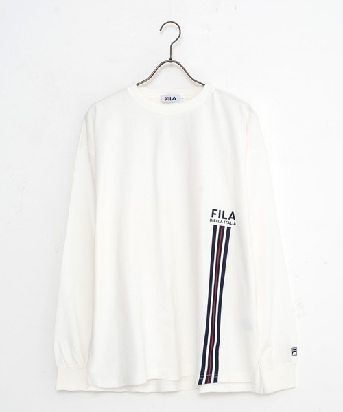 FILA(フィラ)の「【FILA/フィラ】WEB限定 別注 ワンポイントロゴ ラインプリント 綿100% ビックシルエット ドロップショルダー ロンT 長袖Tシャツ(Tシャツ/カットソー・メンズ・ホワイト/チャコールグレー/ブラック・LL/M/L)」の4枚目の写真