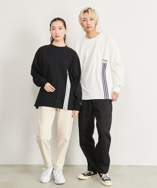 FILA(フィラ)の「【FILA/フィラ】WEB限定 別注 ワンポイントロゴ ラインプリント 綿100% ビックシルエット ドロップショルダー ロンT 長袖Tシャツ(Tシャツ/カットソー・メンズ・ホワイト/チャコールグレー/ブラック・LL/M/L)」の16枚目の写真