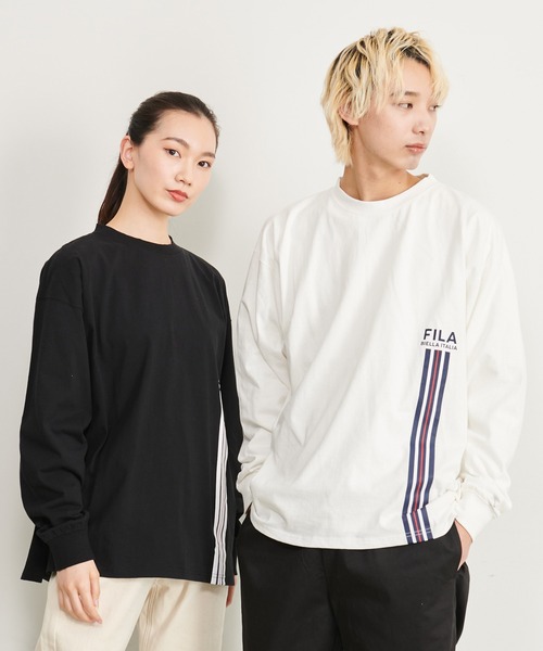 FILA(フィラ)の「【FILA/フィラ】WEB限定 別注 ワンポイントロゴ ラインプリント 綿100% ビックシルエット ドロップショルダー ロンT 長袖Tシャツ(Tシャツ/カットソー・メンズ・ホワイト/チャコールグレー/ブラック・LL/M/L)」の18枚目の写真