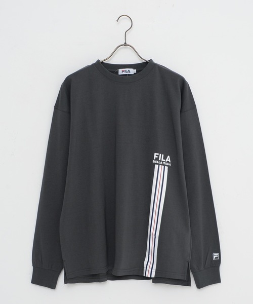 FILA(フィラ)の「【FILA/フィラ】WEB限定 別注 ワンポイントロゴ ラインプリント 綿100% ビックシルエット ドロップショルダー ロンT 長袖Tシャツ(Tシャツ/カットソー・メンズ・ホワイト/チャコールグレー/ブラック・LL/M/L)」の15枚目の写真