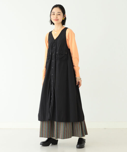 BEAMS BOY ナイロン タッサー C-1ノースリーブワンピース オリーブ BEAMS BOY（ビームス ボーイ）ナイロン タッサー C-1