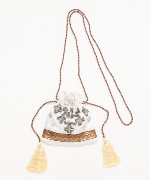 チャイハネ（チャイハネ）の「【チャイハネ】ビーズ刺繍巾着ポーチネックレス（ネックレス・レディース・ブラック/ターコイズブルー/ホワイト/ピンク/イエロー/パープル・FREE）」の2枚目の写真