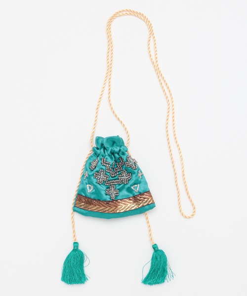 チャイハネ（チャイハネ）の「【チャイハネ】ビーズ刺繍巾着ポーチネックレス（ネックレス・レディース・ブラック/ターコイズブルー/ホワイト/ピンク/イエロー/パープル・FREE）」の4枚目の写真