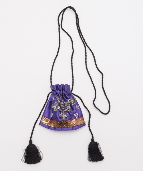 チャイハネ（チャイハネ）の「【チャイハネ】ビーズ刺繍巾着ポーチネックレス（ネックレス・レディース・ブラック/ターコイズブルー/ホワイト/ピンク/イエロー/パープル・FREE）」の14枚目の写真