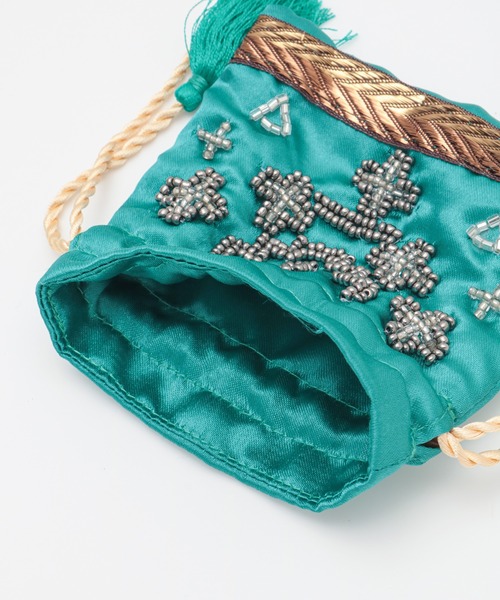 チャイハネ（チャイハネ）の「【チャイハネ】ビーズ刺繍巾着ポーチネックレス（ネックレス・レディース・ブラック/ターコイズブルー/ホワイト/ピンク/イエロー/パープル・FREE）」の15枚目の写真