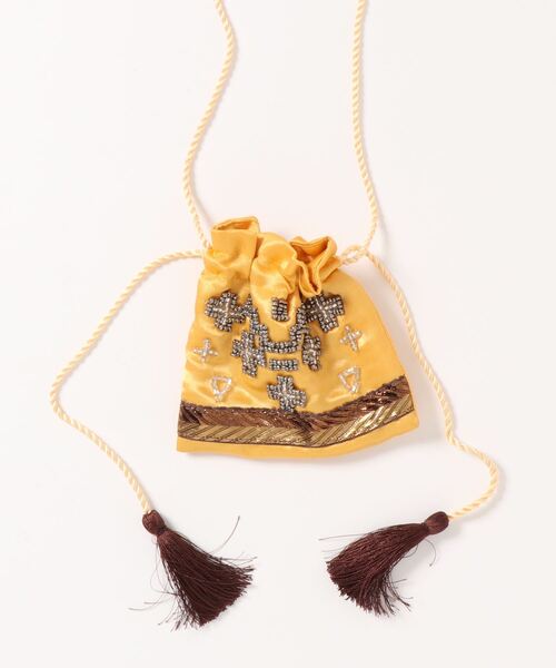 チャイハネ（チャイハネ）の「【チャイハネ】ビーズ刺繍巾着ポーチネックレス（ネックレス・レディース・ブラック/ターコイズブルー/ホワイト/ピンク/イエロー/パープル・FREE）」の21枚目の写真