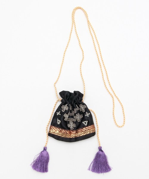 チャイハネ（チャイハネ）の「【チャイハネ】ビーズ刺繍巾着ポーチネックレス（ネックレス・レディース・ブラック/ターコイズブルー/ホワイト/ピンク/イエロー/パープル・FREE）」の12枚目の写真