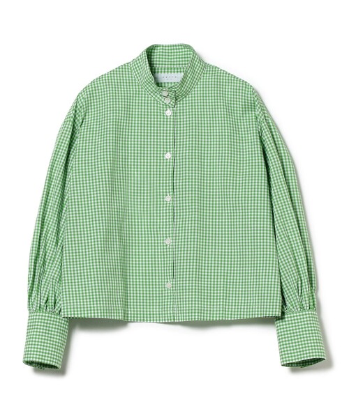 SETTO（セット）の「SETTO / GINGHAM OKKAKE SHIRT ギンガムチェック オッカケシャツ（シャツ/ブラウス・レディース・グリーン/サックスブルー・1/2）」の3枚目の写真