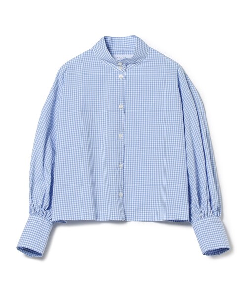 SETTO（セット）の「SETTO / GINGHAM OKKAKE SHIRT ギンガムチェック オッカケシャツ（シャツ/ブラウス・レディース・グリーン/サックスブルー・1/2）」の6枚目の写真