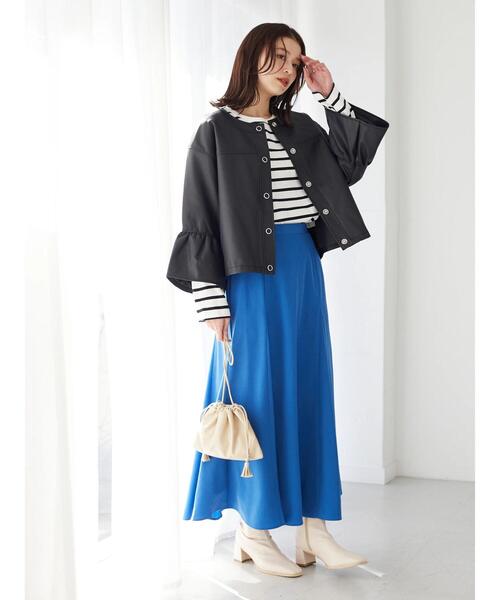 ELENCARE DUE（エレンカーレデュエ）の「・ELENCARE DUE 合皮ノーカラーブルゾン＊（ブルゾン・レディース・グレイッシュベージュ/ブラック・FREE）」の3枚目の写真