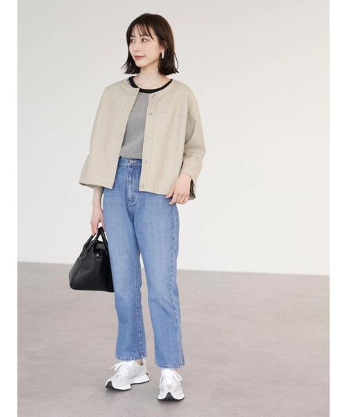 ELENCARE DUE（エレンカーレデュエ）の「・ELENCARE DUE 合皮ノーカラーブルゾン＊（ブルゾン・レディース・グレイッシュベージュ/ブラック・FREE）」の16枚目の写真