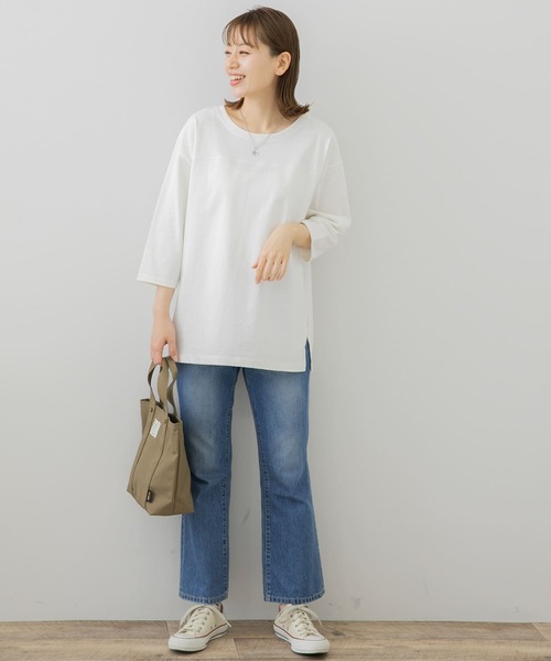 URBAN RESEARCH Sonny Label（アーバンリサーチサニーレーベル）の「コーデュラフットボールロンTシャツ（Tシャツ/カットソー・レディース・チャコールグレー/オフホワイト/ライトベージュ・FREE）」の8枚目の写真