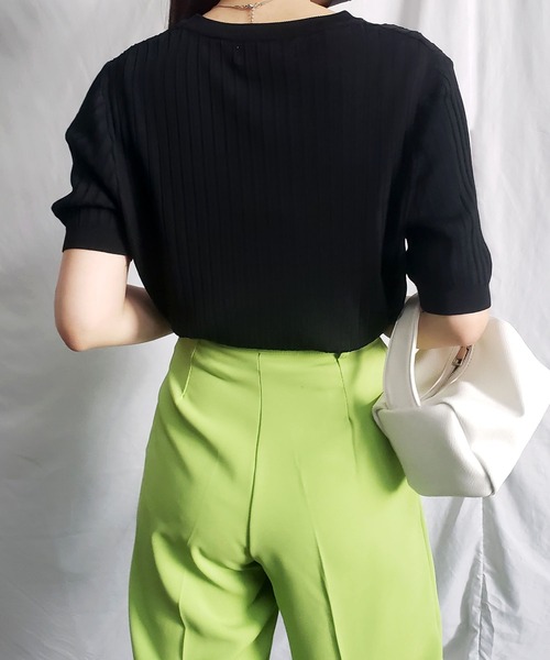 me+em select(ミームセレクト)の「【 9色展開 】半袖サマーリブニットトップス(ニット/セーター・レディース・ホワイト/ブラック/ライトグリーン/アイボリー/ミント/ピンク/オレンジ/ブルー/グリーン・FREE)」の21枚目の写真