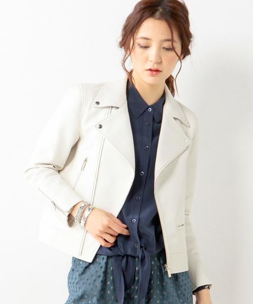 UNITED ARROWS（ユナイテッドアローズ）の「UAW レザー ライダース ジャケット（ライダースジャケット・レディース・ブラック/ホワイト・36/38）」の2枚目の写真