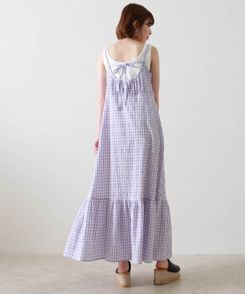 Cheek(チーク)の「シャーリングチェックキャミワンピース(ワンピース・レディース・ベージュ/オレンジ/ラベンダー・FREE)」の21枚目の写真
