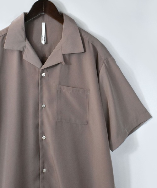 おしゃれスタ(オシャレスタ)の「ゆったりシルエットポリエステル無地オープンカラー半袖シャツ(IR)(シャツ/ブラウス・メンズ・サックスブルー/グリーン/グレイッシュベージュ/ホワイト/ブラック/モカ・L/M/XL)」の3枚目の写真